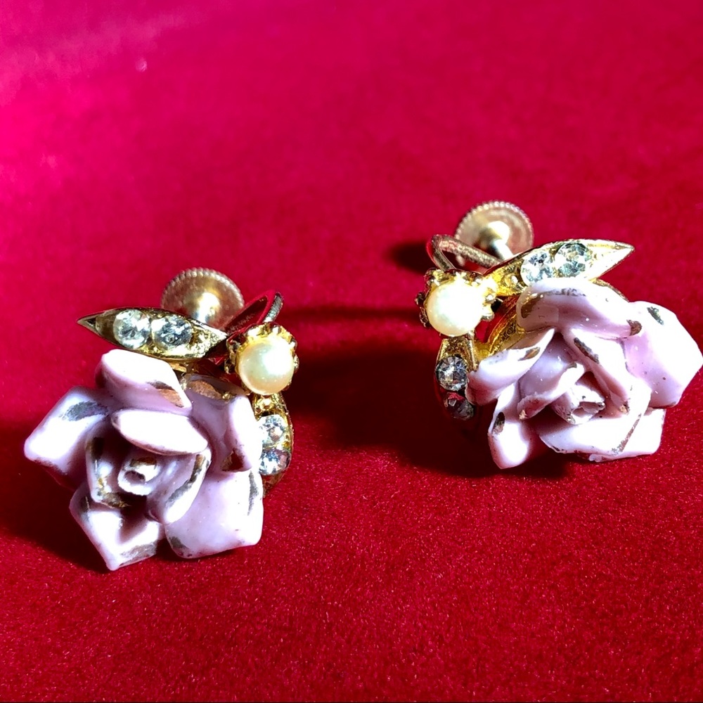 Vintage Glass Rhinestone & Pearl Earrings